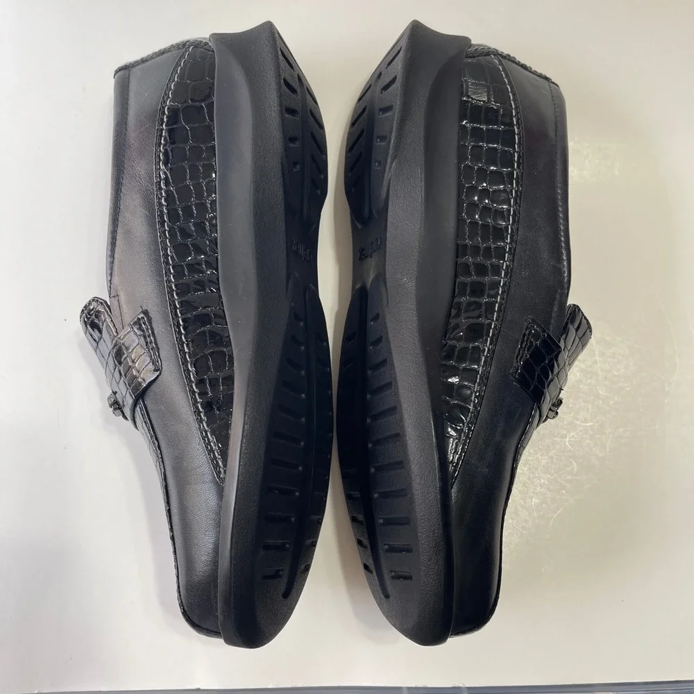 Aetrex E250W Loafers Womens 8 XW Black Croc Leather Bit Detail Comfort Shoes